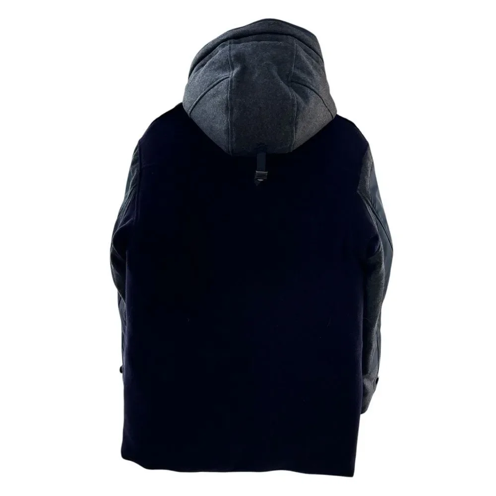 J CREW Burbridge Mixed Media Parka Coat Heavy Quilted Winter Navy Gray Sz S